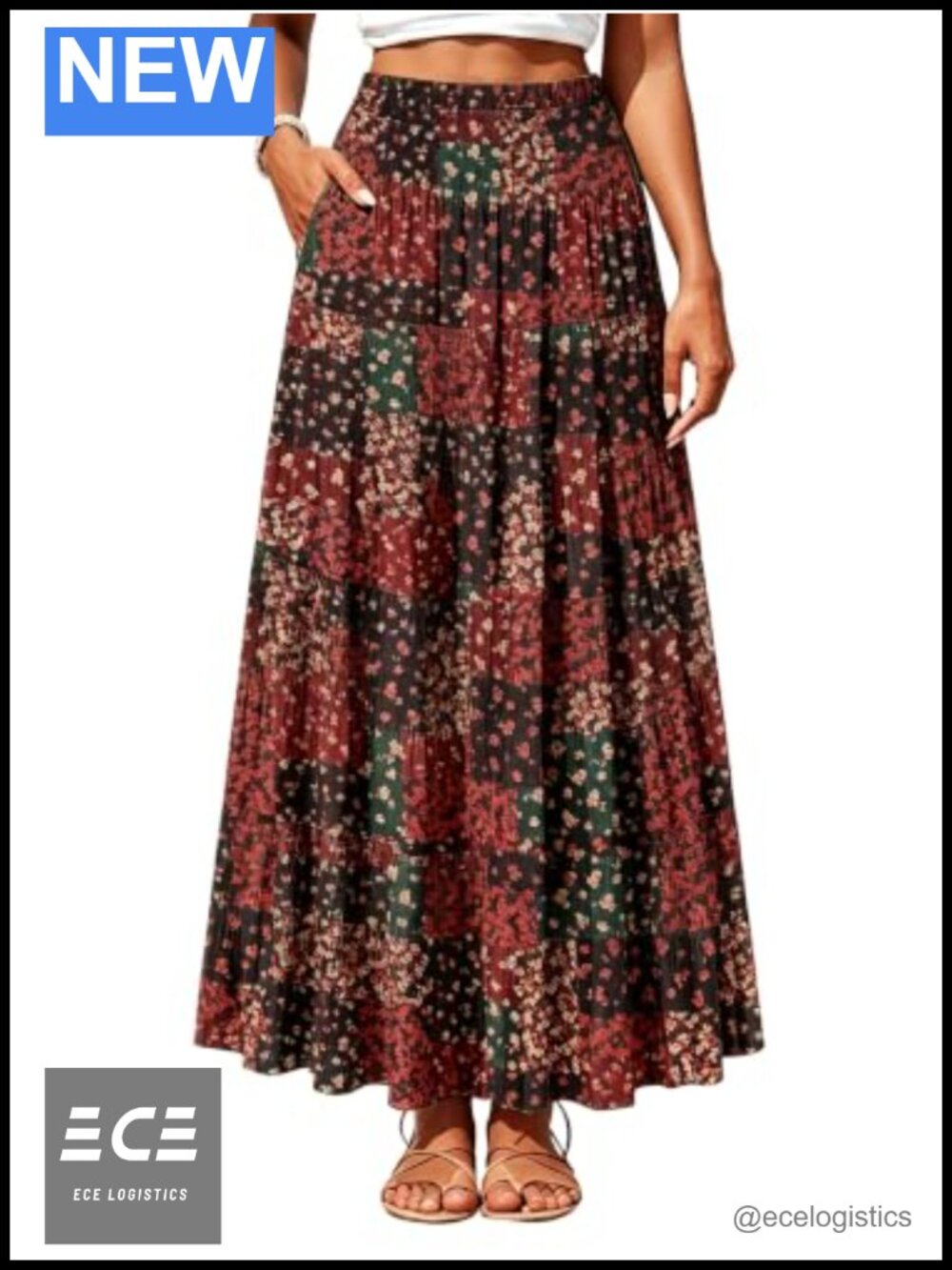 Women's Maxi Skirt Side Pockets A-Line Pleated Chiffon High Waist